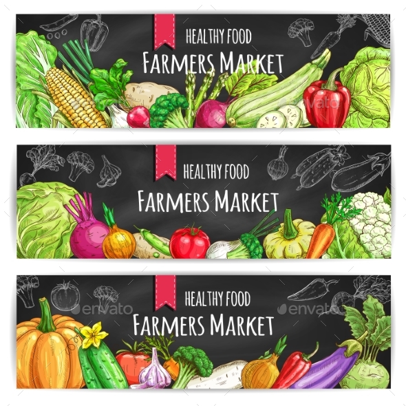 Vegetables. Vegetarian Food Vector Banners - Food Objects