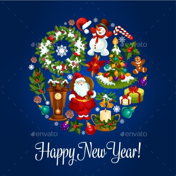 New Year Round Poster For Winter Holidays Design - Christmas Seasons/Holidays