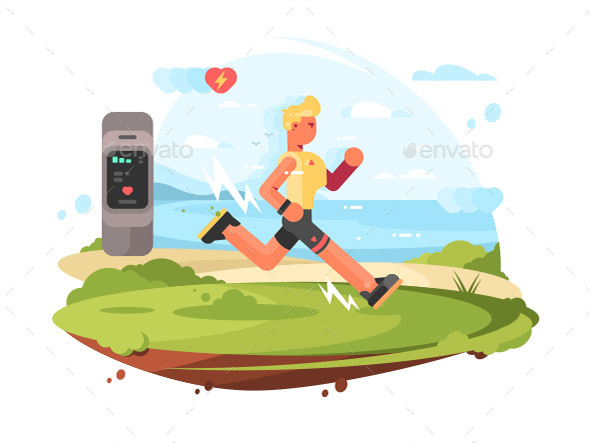 Runner Scamper Runs at Coast - People Characters