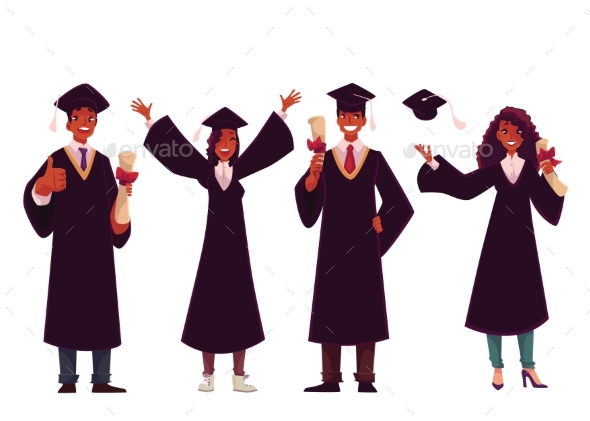 Students in Traditional Caps and Gowns - People Characters