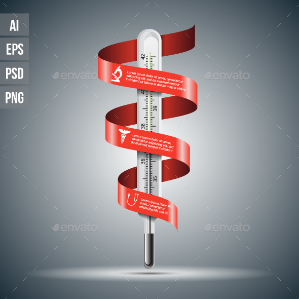 Vector thermometer with red ribbon for infographics - Infographics