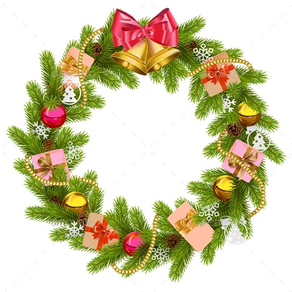 Vector Fir Wreath with Christmas Bell - Christmas Seasons/Holidays