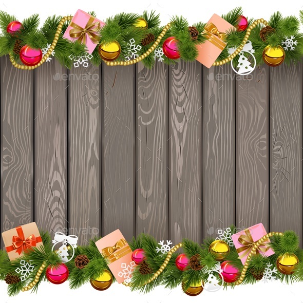 Vector Seamless Christmas Border with Gifts on Old Board - Christmas Seasons/Holidays
