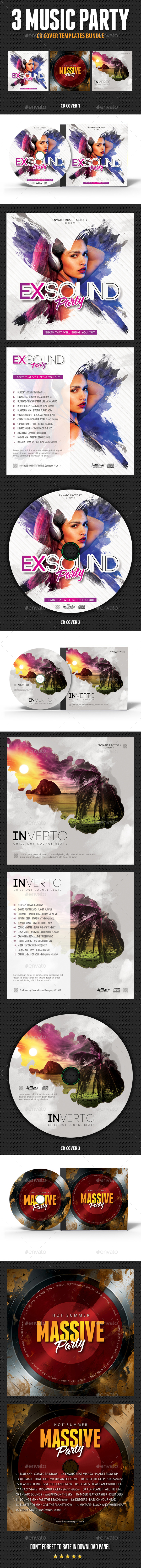 3 Music Party CD Cover Bundle V1 - CD & DVD Artwork Print Templates