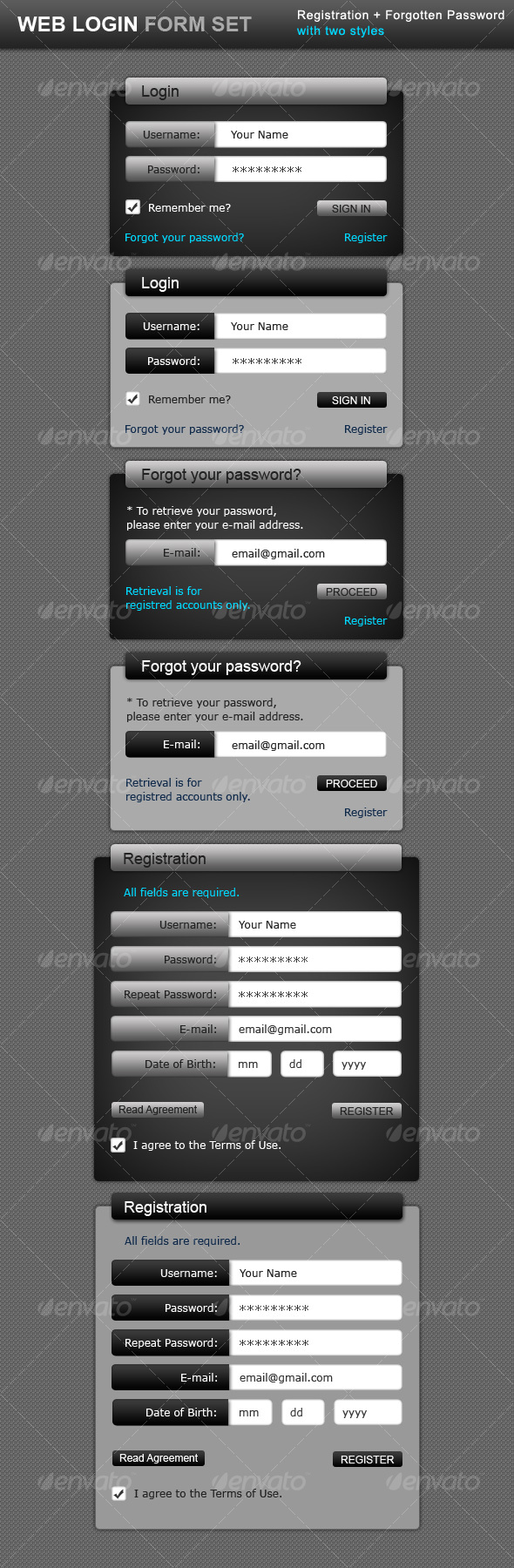 Web Login Form Set Login + Registration - Web Elements