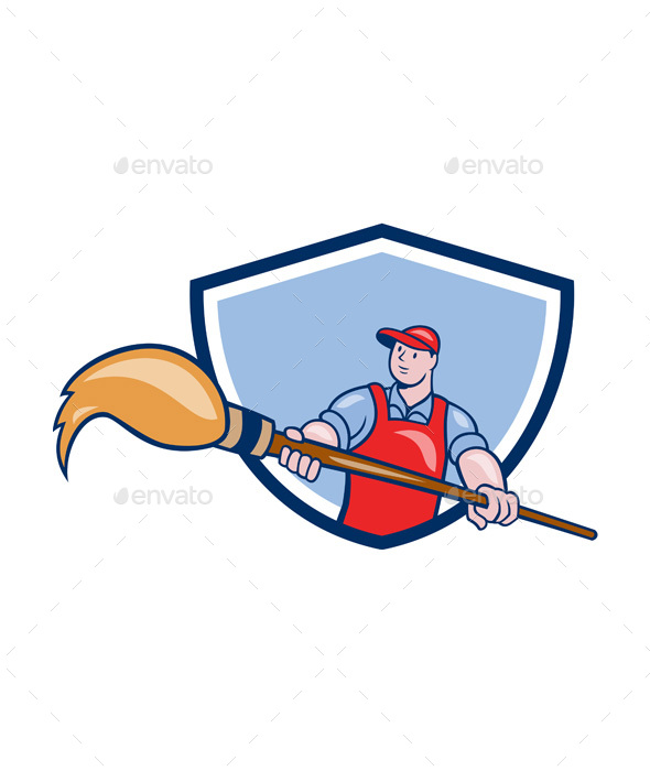Artist Painter Giant Paintbrush Crest Cartoon - People Characters
