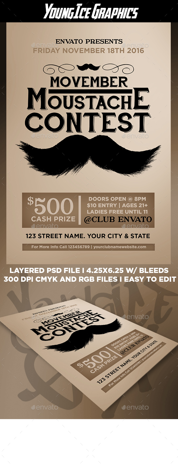 Moustache Contest Flyer Template - Events Flyers