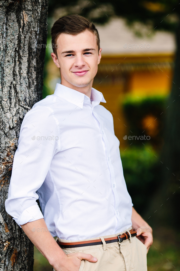 handsome guy in the park - Stock Photo - Images