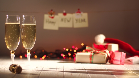 New Year And Christmas Celebration With Champagne