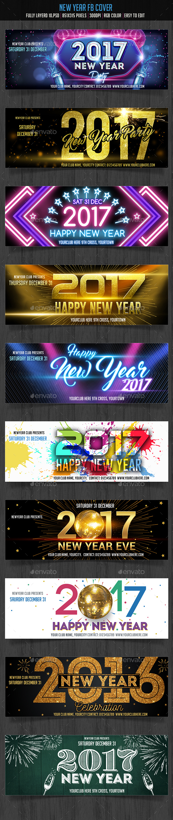 New Year Facebook Cover Set - Facebook Timeline Covers Social Media