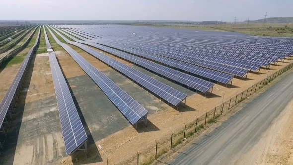 Aerial Shot Of Solar Panels - Solar Power Plant