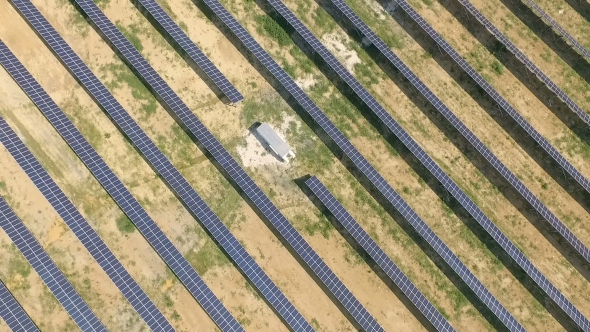 Aerial Shot Of Solar Panels - Solar Power Plant.