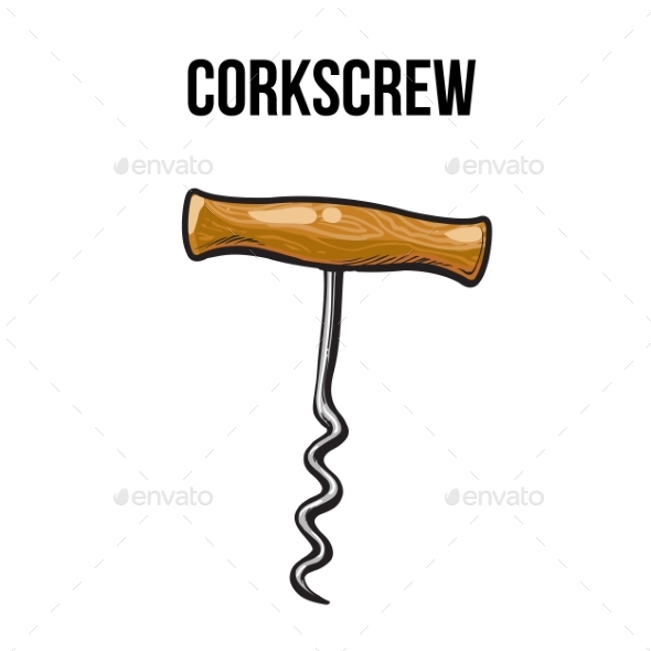Old Fashioned Corkscrew with a Metal Spiral - Man-made Objects Objects