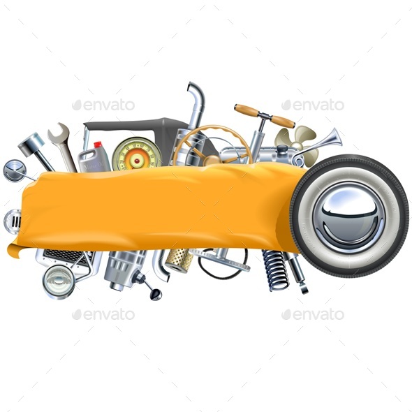 Vector Banner with Retro Car Spares - Industries Business
