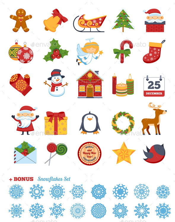 Christmas Flat Icons Set - Christmas Seasons/Holidays