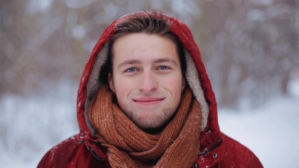 Happy Man In Winter Jacket With Hood Outdoors 8 alt