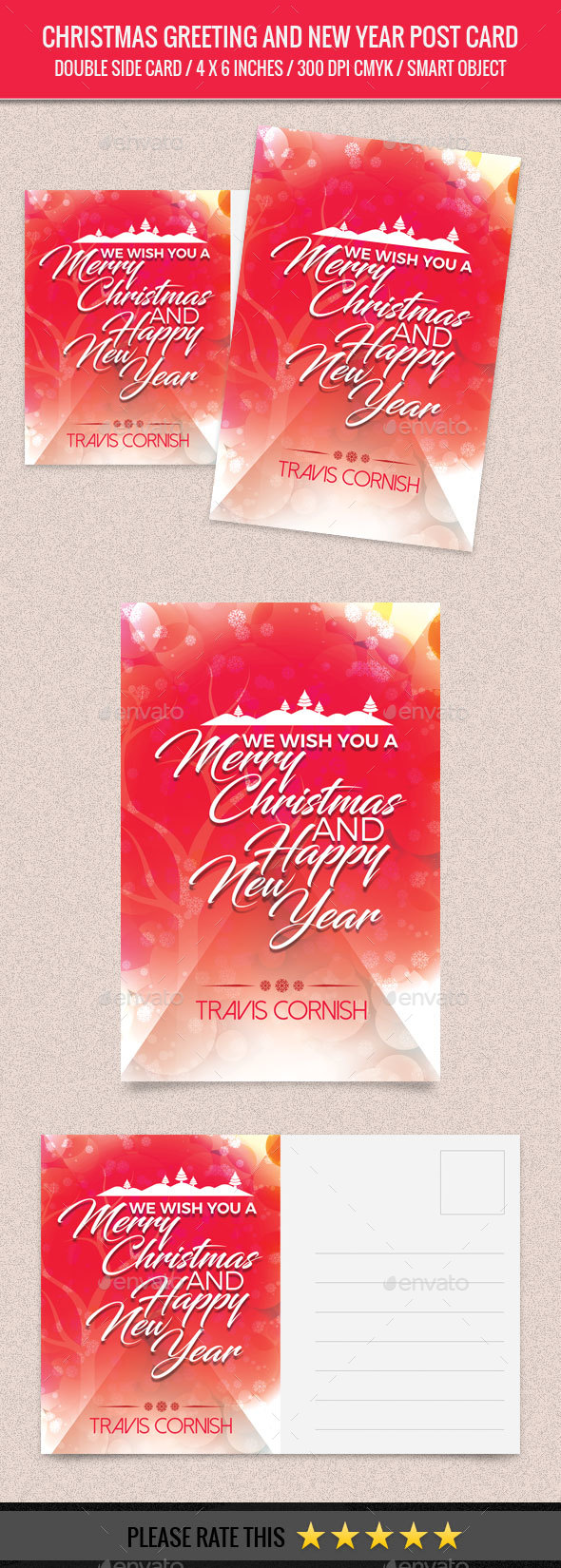 Christmas Greeting and New Year Post Card Template - Cards & Invites Print Templates