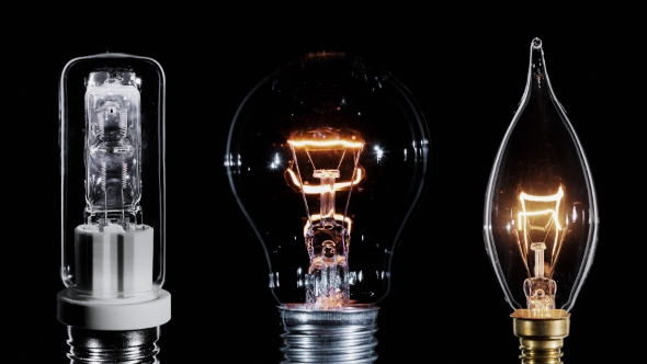 Set Of 3 Edison Lamps Blinking Over Black Background