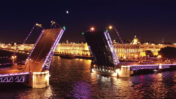 Aerial of Drawn Palace Bridge and Winter Palace alt