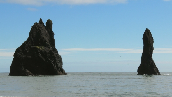 Famous Basalt Cliff Fingers Of Troll,not Far From Black Sand Beach Reynisfjara And Vik In Iceland