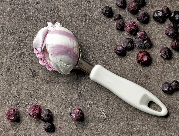 vanilla and blueberry ice cream - Stock Photo - Images