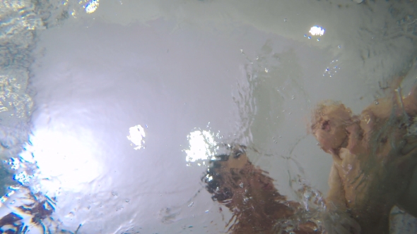 The Man Teach His Son To Swim Under The Water In The Child Pool alt