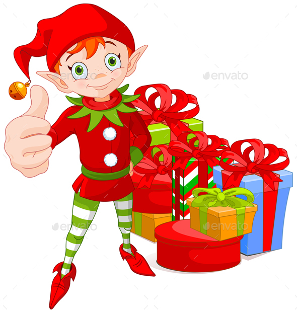 Red Haired Christmas Elf Holding Up a Thumb - Christmas Seasons/Holidays