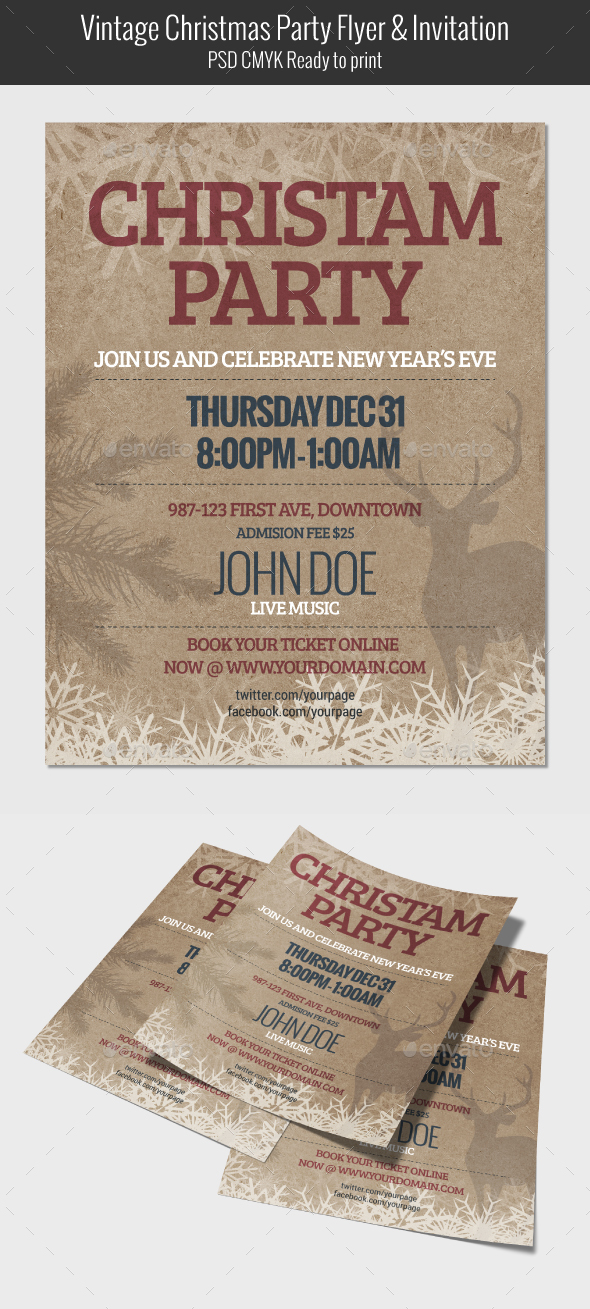Vintage Christmas Party Flyer & Invitation - Clubs & Parties Events