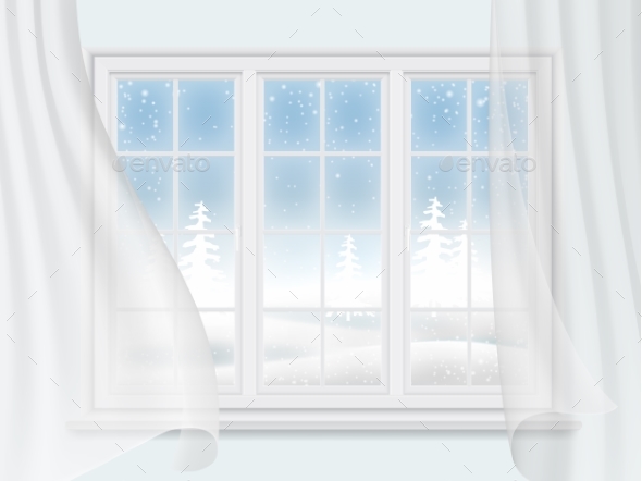 Winter Window With Curtains - Seasons Nature