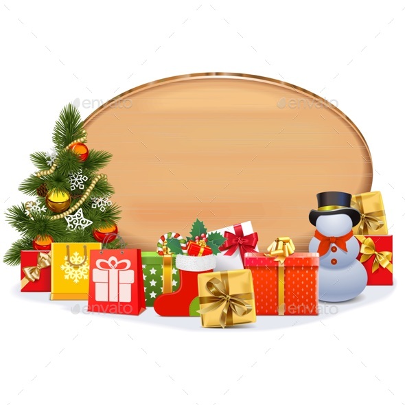 Vector Christmas Gifts with Oval Board - Christmas Seasons/Holidays