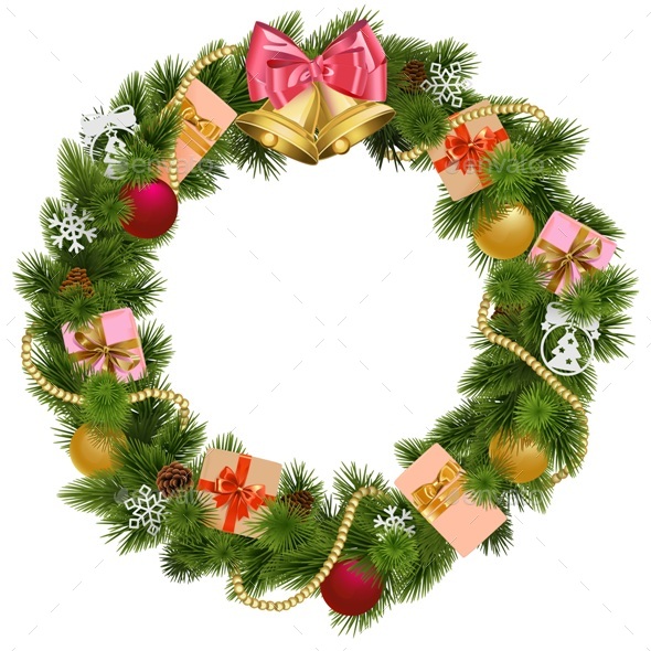 Vector Christmas Wreath with Christmas Bell - Christmas Seasons/Holidays
