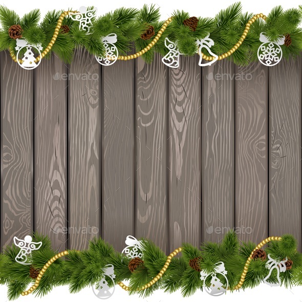 Vector Seamless Christmas Old Board with Paper Decorations - Seasons/Holidays Conceptual