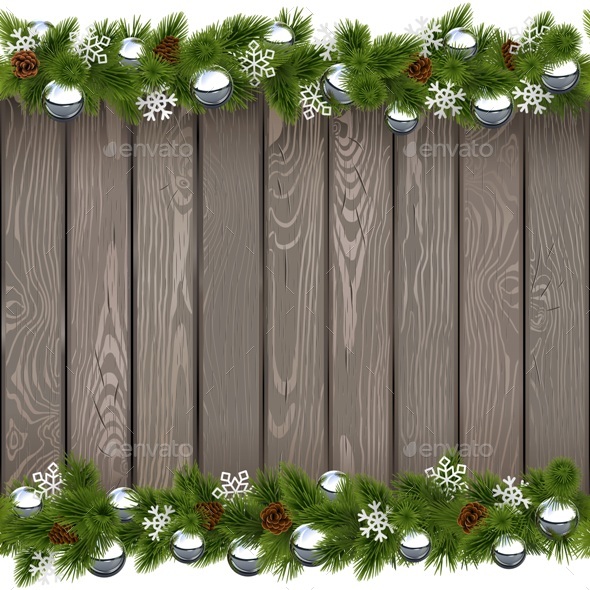 Vector Seamless Christmas Old Board with Silver Balls - New Year Seasons/Holidays