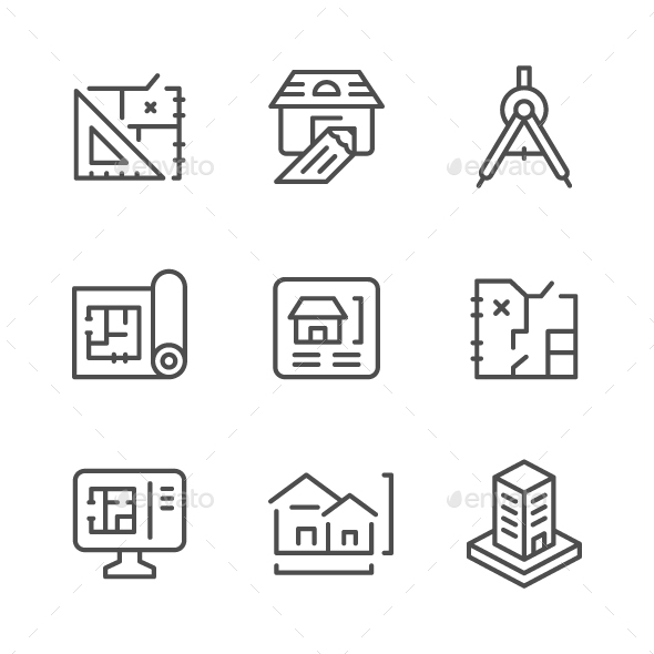 Set Line Icons of Architectural - Man-made objects Objects