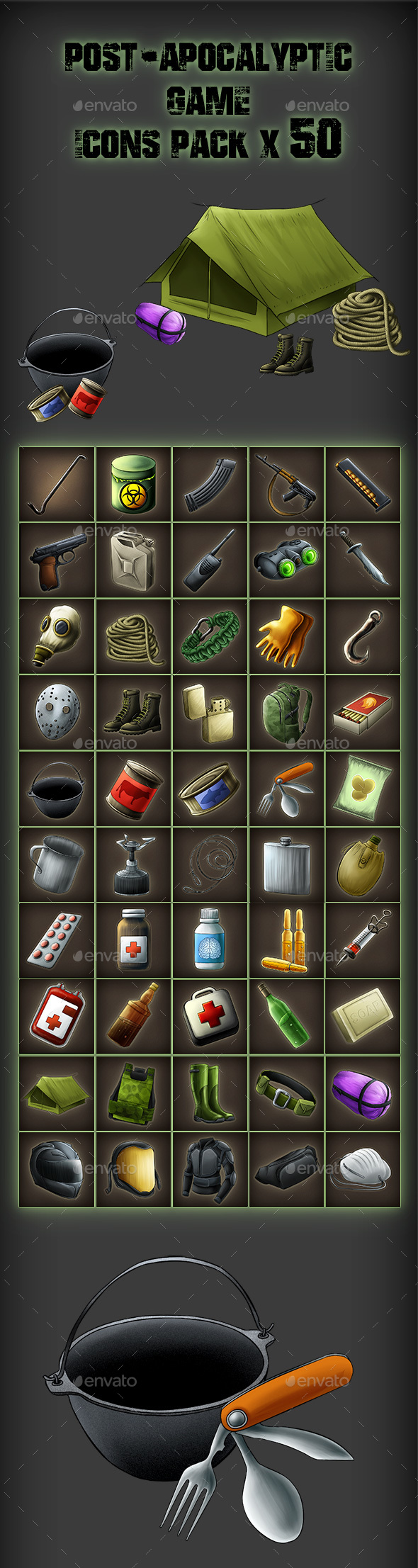 50 RPG Post Apocalypse Icon Set by GraphicRiver