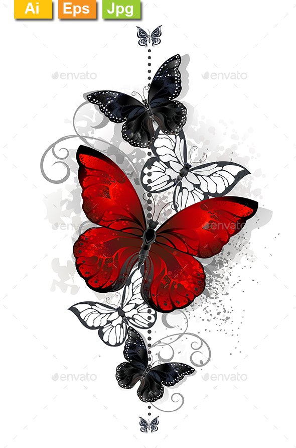 Red and Black Butterflies - Decorative Vectors