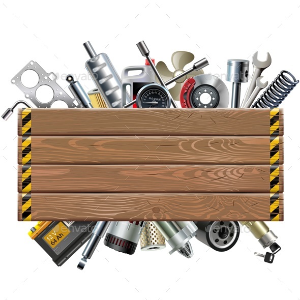 Vector Wooden Board with Car Spares - Industries Business