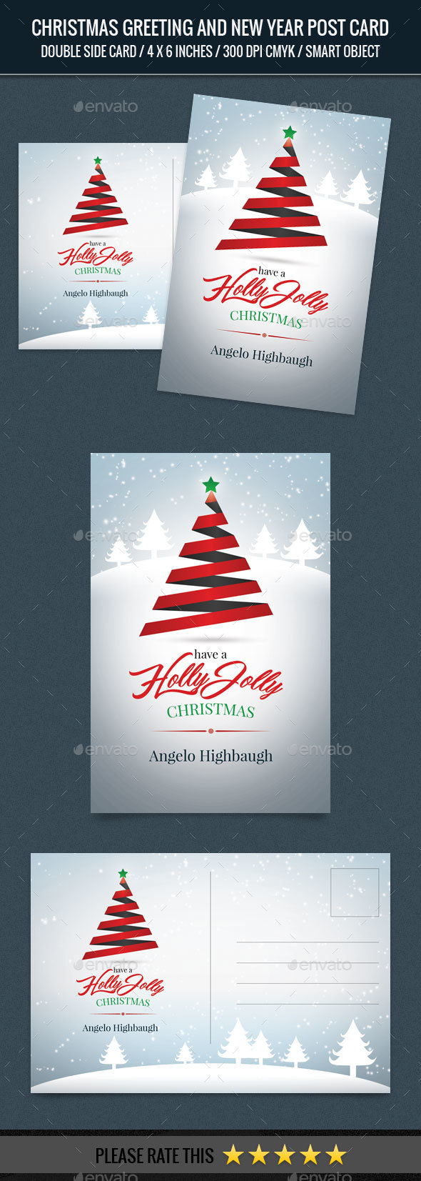 Christmas Greeting and New Year Post Card Template - Cards & Invites Print Templates