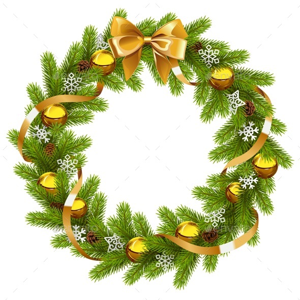 Vector Fir Wreath with Golden Decorations - Christmas Seasons/Holidays