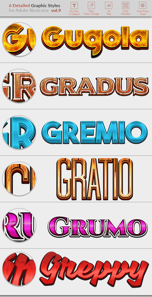 6 Detailed Graphic Styles for Illustrator vol. 09 - Styles Illustrator