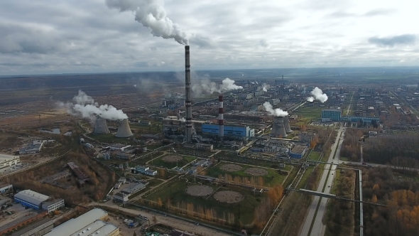 Smoke From Industrial Factories And Plants. Environmental Pollution. Aerial. alt