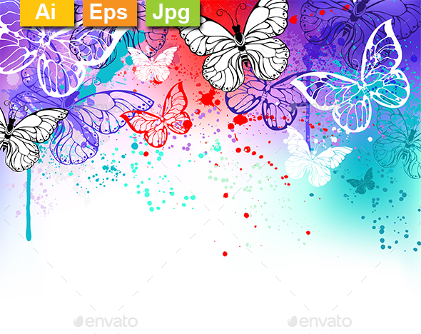 Butterflies on Watercolor - Backgrounds Decorative