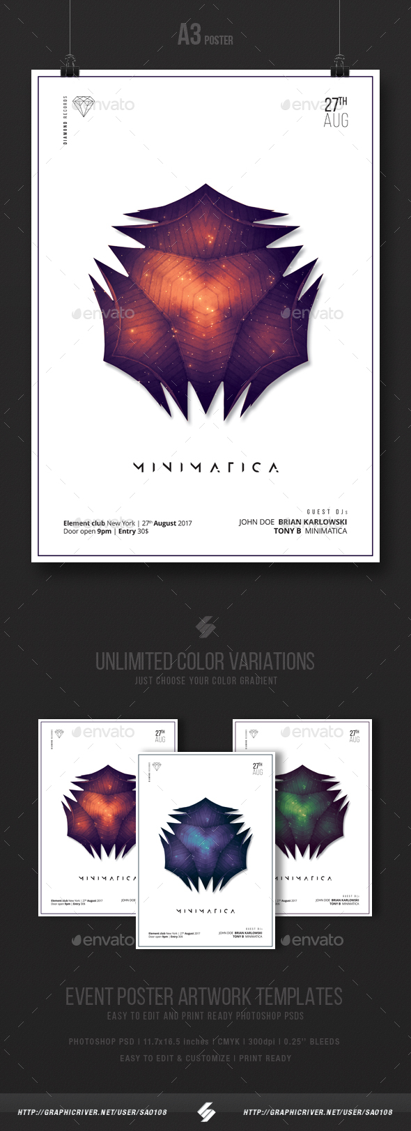 Minimatica - Minimal Party Flyer / Poster Template A3 - Clubs & Parties Events