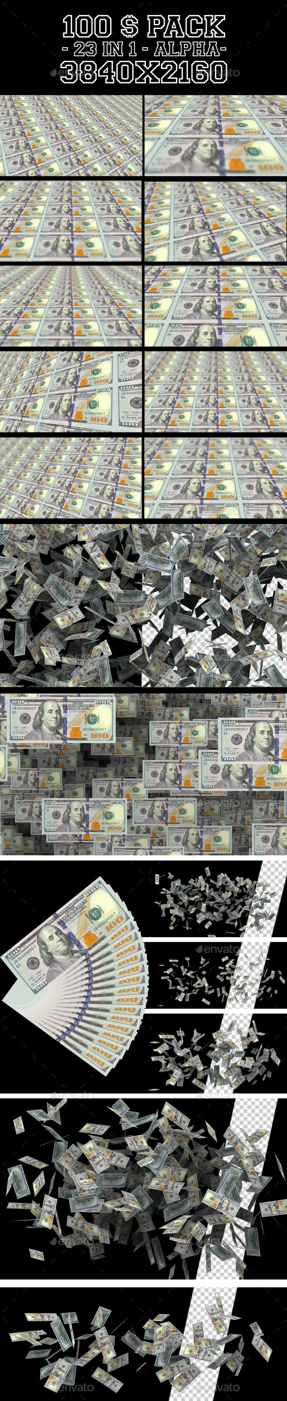 100 Dollars Pack 23 in 1 - 3D Backgrounds