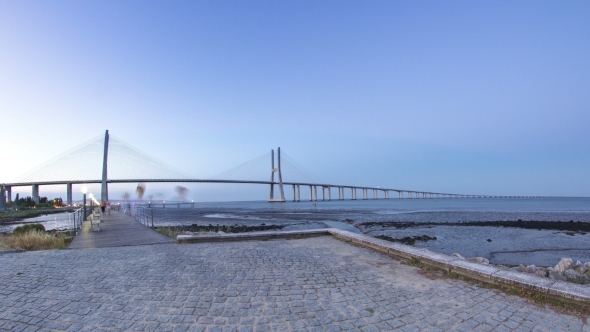 Vasco Da Gama Bridge Over The Tagus River , Lisbon, Portugal alt