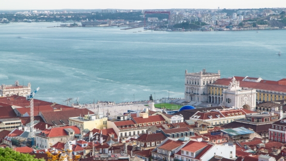  Lisboa Downtown. Baixa Rooftops With The Commerce Square And Tagus River  alt