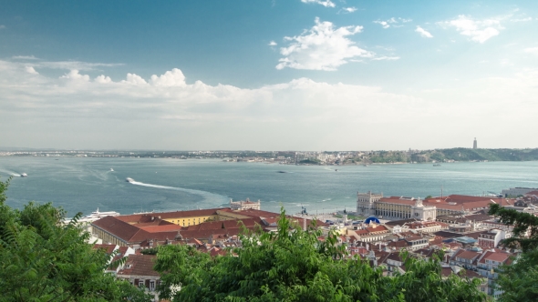 View Of The Historical Lisbon Baixa Downtown And Tagus River, From The Sao Jorge St. George Castle alt