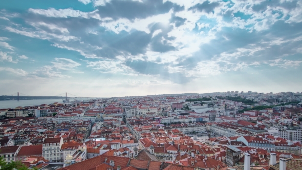 View Of The Historical Lisbon Baixa Downtown And Tagus River, From The Sao Jorge St. George Castle alt