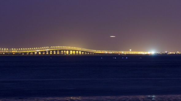Vasco Da Gama Bridge In Lisbon By Night, Portugal alt
