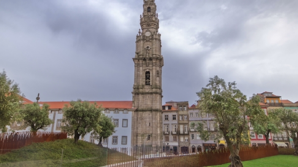 Bell Tower Of The Clerigos Church In Cloudy Blue Sky Background  Hyperlapse alt